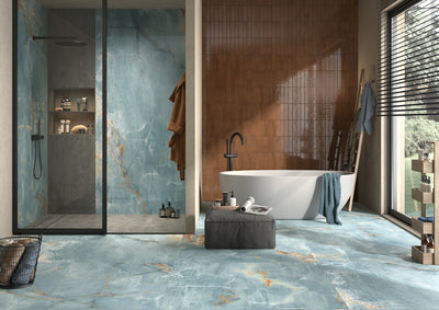 Porcelanato Rectificado Pulido 120x278cm Onix Aqua Blue Gold - Imola The Room