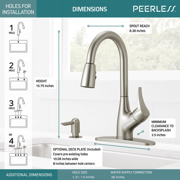 Grifo Fregador Monomando Pull Down Con Dispensador De Jabon Acero Inox. - Peerless